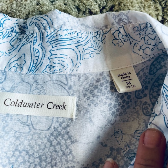 COLDWATER CREEK Blue & White Casual Blouse, Pin-tucks, Button-Down, M - Picture 11 of 15